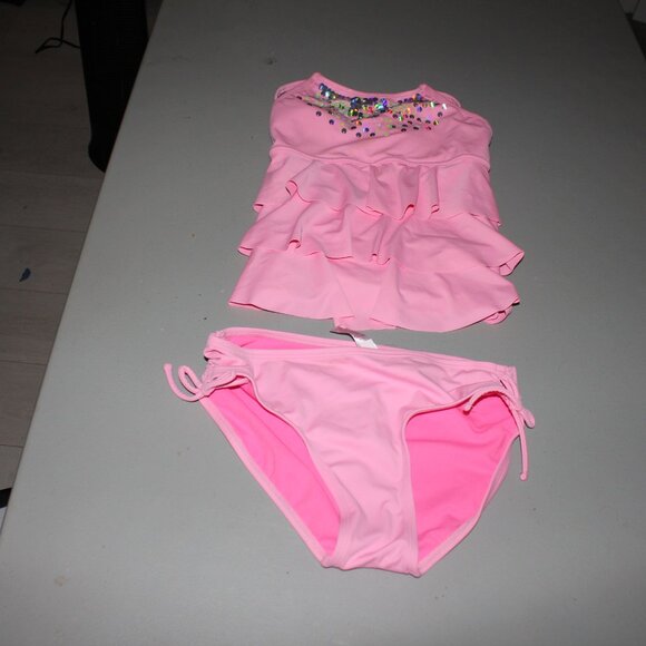 Pink 2 Pcs Justice Tankini Swimsuit Size 14 - Picture 2 of 11